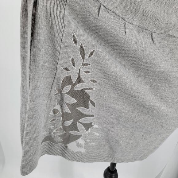 Susan Graver Cardigan Womens XL Gray Mesh Botanical Cutout One Button Snap - Picture 7 of 11